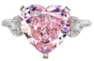 IMINI Pink Diamond Heart Ring for Women and Girls Sparkling Eternity Love CZ Crystal Finger Band Luxury Statement Rings Adjustable Expandable Engagement Promise Rings Elegant Jewelry Gifts