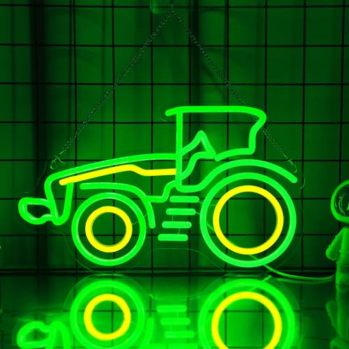 CoolGift Mart Traktor Neon Schild, dimmbare LED Fahrzeug Neon Wandleuchte USB betrieben mit 3-Farben Lichter, Geburtstagsgeschenk für Schlafzimmer Haus Garage Geburtstag Männer