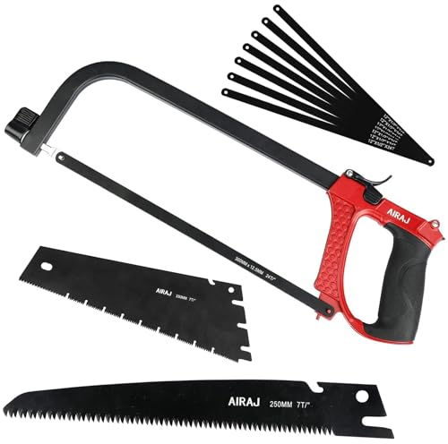 AIRAJ 3-in-1 Hacksaw Set,10 inch Pruning Saw, 12 inch Hacksaw and 13 inch Handsaw, with 9 Replaceable Hacksaw Blade, Cutting Metal Wood,PVC Pipe,Plastics,Camping,Tree Pruning