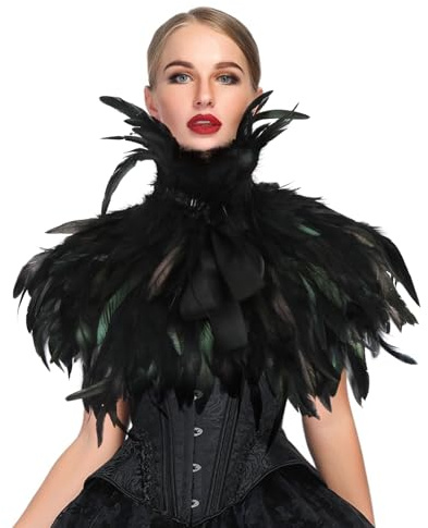 Aurasky Gotisk fjäder sjal, axelrem, stjärna, kappa, axelskydd, sjalkrage för Halloween, Karneval, Cosplay, Maskerad, Svart, M