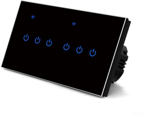 Touch Light Switch,Smart WiFi Touch Switch Tempered Glass panel LED Light Switch(6 Gang-Black)