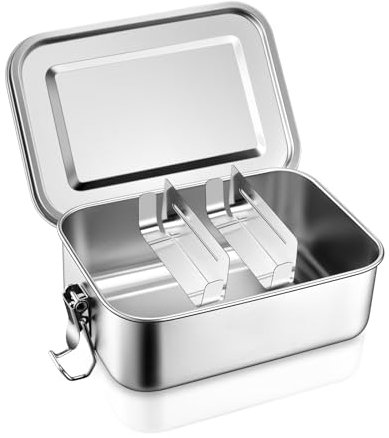 Homikit Brotdose mit Fächern, 850ml Edelstahl Bento Box Lunchbox für Kinder & Erwachsene, Lunch Box Brotzeitdose mit Abnehmbar Trennwand für Picknick Schule Arbeit, Auslaufsicher & Dichtungsring