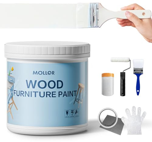 Mollor Peinture Meuble Bois | Idéal pour Rénovation de Meubles | Chalk Paint | Ardoise Craie | Peinture Mur Interieur | Mat et Lavable | 1kg Blanc avec des outils