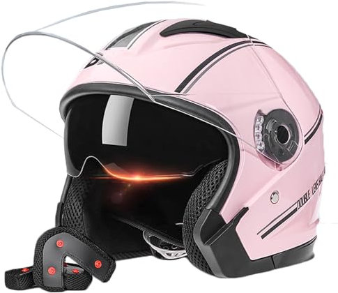 Casque de Moto à Visage Ouvert avec Double Visière ECE Certification Rétro Jet 3/4 Demi-Casque de Moto pour Adultes Hommes Femmes Casque Semi-Ouvert Scooter Cyclomoteur Casque G,55-62CM