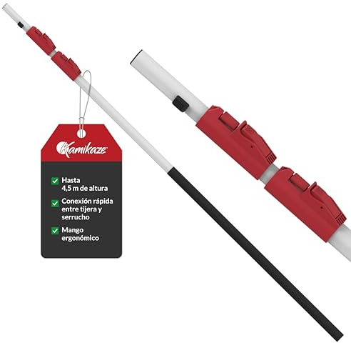 KAMIKAZE Pértiga Multiherramienta Telescópica de 3 Tramos de 1,5m a 4,5m.Aluminio Anodizado. Empuñaduras de Polipropileno Compatible con Serruchos MT330-BH Turbo, MT360-BH Turbo y Tijera MT-63