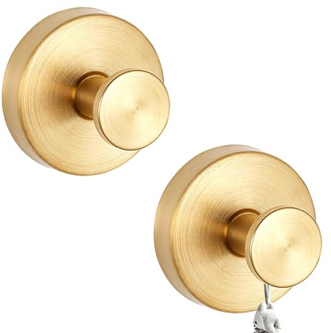 Lot de 2 crochets à ventouse sous vide - Support de douche auto-adhésif - En acier inoxydable - Étanche et robuste - Pour salle de bain, cuisine, porte en verre (doré)