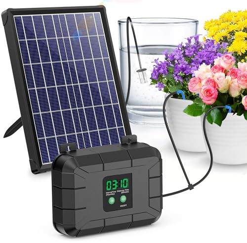 Biling Automatic Drip Irrigation Kit, 8W Solar Irrigation System with Battery for Garden with Digital Programmable Timing Modes, Solar Watering System Take Care Your Plants