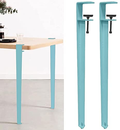 Lot de 2 pieds de table réglables en fer avec pince de serrage pour table basse, banc, bureau, amovibles et sans perforation, design en forme de F, 40 cm, bleu