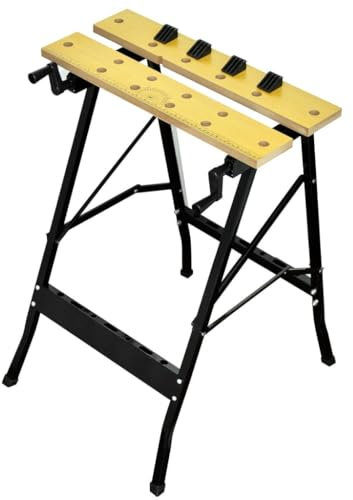 Werk-und Spanntisch 80 kg Tragkraft Arbeitstisch Arbeitsfläche Aufgedruckte Skala & Winkelangaben-Klappbar-Vielseitig verstellbar/Werkbank mit Spannbacken, 62x56x75 cm