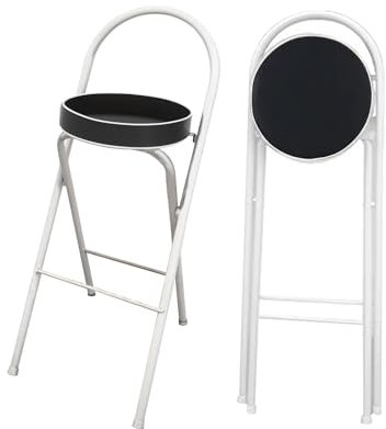 Sgabello Alto Pieghevole Con Schienale Sgabello Da Bar Pieghevole Altezza Del Bancone Con Pelle PU Sedile Rotondo Imbottito Sgabelli Cucina Moderni Altezza Seduta 65 70 75cm Per Campeggio Ufficio(70cm