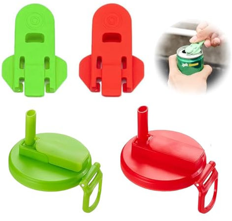 Pack de 2 tapas para latas de bebidas de silicona con 2 abrelatas, cierre de silicona para latas de bebidas, fácil de limpiar, a prueba de fugas, cierre con pajita, para bebidas, refrescos y cerveza