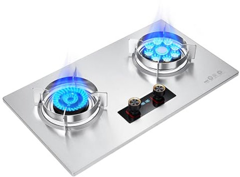 Cucina a Gas in Acciaio Inox con 2 bruciatori 17742 BTU, Timer da 180 Minuti, Dispositivo di Protezione Contro Lo spegnimento accidentale della Fiamma (GPL)