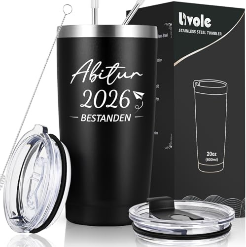 Livole Abi 2025 presenter, skolexamen gåva, gratulationer till examen, examen godkänd gåva till pojke, son – examen 2024 godkänd – 20 oz 600 ml dubbelvägg rostfritt stål kaffe to go mugg