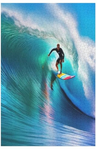 1000-teiliges Puzzles, Surf -Puzzle Für Erwachsene Kinder,Holzbrettpuzzle,Erwachsenenpuzzles,Geschenke 78×53cm
