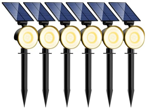 nipify Solarlampen für Außen Garten, 6 Stück 53 LED Solar Strahler Gartenleuchten IP65 Wasserdicht, 3 Helligkeit Warmweiß Solarleuchten Aussenleuchte Wegeleuchte für Draußen Wege Wand Outdoor