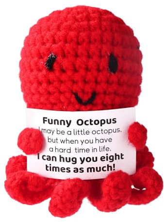 TOYMIS Positiver Oktopus, Lustige Häkeltiere Emotionaler Plüsch | Unterstützung Gestrickter Kartoffel Perfekte Aufmunterungsgeschenke und Dekorationen für Partygeschenke Homeoffice(Rot)