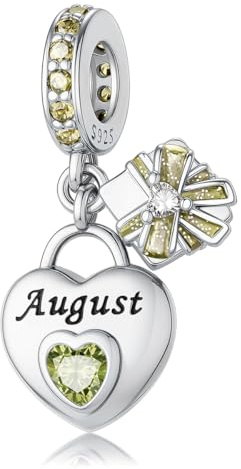 HappyStar 925 Sterling Silber Herz Zirkonia Geburtsstein Charm Anhänger für Geburtstag Personalisiertes Geschenk Bead Charms für Damen kompatibel Pandora Armbänder Geburtstag Valentinstag