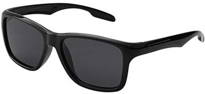 Gafas de sol polarizadas para niños y niñas (3-12 años) + soporte para gafas + bolsa de gafas de sol, negro brillante, 55 mm