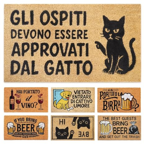 LUA VIKA Zerbino ingresso esterno simpatico - Approvato dal gatto - 40x70 cm - tappeto ingresso esterno casa - zerbino cocco - zerbini divertenti, moderni e originali