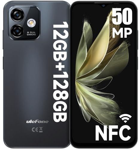 Ulefone Note 16 Pro Handy 12GB+128GB/256GB erweiterbar 50MP Kamera Octa Core Android 13 Smartphone Ohne Vertrag 6,52 Display 4400mAh 4G Dual SIM Handys Mobile Fingerabdruck Face ID GPS OTG - Schwarz
