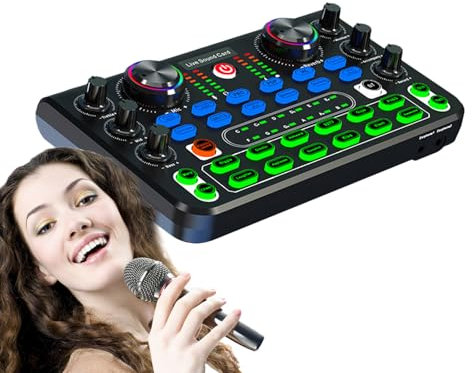 Tarjeta De Sonido De Transmisión - Tablero De Mezcladores De Podcast, Mezclador De Grabación De Audio | Mixer De Sonido Profesional, Interfaz De Audio Compacta, Tarjeta De Sonido Para Juegos Y