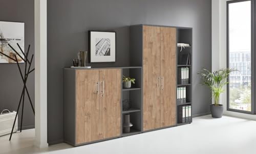 Aktenschrank in Anthrazit Gold Harbor Oak Office Edition abschließbar als Einzelschrank oder Schrankwand Verschiedene Ausführungen (Set4)