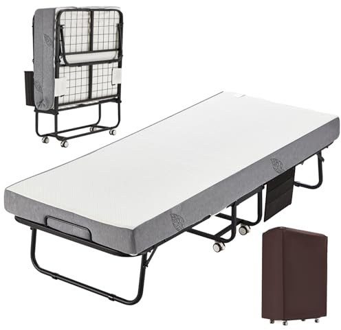 DSNAPE Klappbett 191x78cm, Gästebett Klappbar mit Matratze ca.13CM, Metallrahmen Klappbetten mit Rollen Belastbar bis 204KG