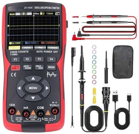 Multimètre Brilluxa, Oscilloscope numérique portable 50 MHz 2 canaux 3,5 pouces Écran 25000 COMTS 280MSA S ± 400V, Smart OHM Volt Tester for Electronics