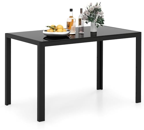 LIFEZEAL Tavolo da pranzo rettangolare 120 x 70 x 75 cm, piano in vetro temperato con gambe metalliche resistenti, capacità 90 kg, stile moderno per cucina e sala da pranzo, nero