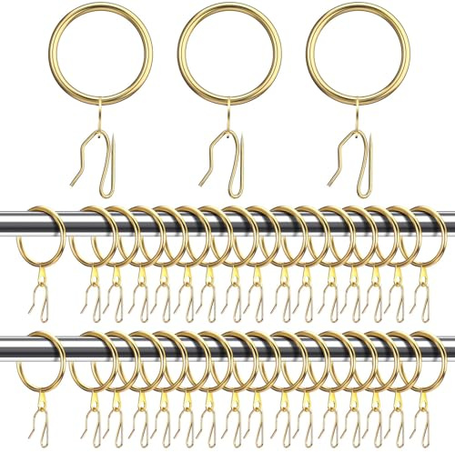 60 Pcs Gold Curtain Rings with Pin Hooks, 1.26 Inch Interior Diameter Metal Drapery Rings for Window Door & Shower Curtains