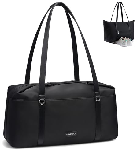 LOVEVOOK Sportväska dam liten gymväska dam sportväskor resväska med skofack och våtfack, simväska handbagage väska för sport resor weekendar, vattentät resa duffle bags, svart, M, Klassisk