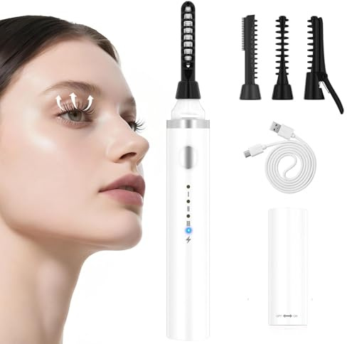 iToncs Elektrische Wimpernzange 10 Sekunden Schnell Beheizba, VerbrüHungsschutz, Lang Anhaltende, 3 Temperaturstufen für Alle Wimpern Geeignet, Tragbare Wimpernzange für Lashes, Weiß