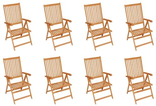 IBUQDDV Klappbarer Gartenliegestuhl aus Teakholz 8 Stück, Massivholz Teak Gartenstuhl-Set mit 7-Fach Verstellbarer Rückenlehne für Terrasse und Garten, witterungsbeständige
