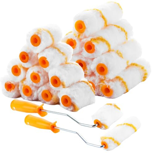 LDHHYH 20 Stück 4 inch Set Profi Farbwalze, 20 Stück 2 inch Set Profi Farbwalze, Malerrolle Set Wandfarbe Farbroller Klein 4 Zoll 2 Zoll Farbwalze mit 30cm Langen Griffen für Ecken und Kanten