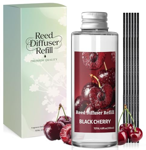 Scent-Hi Raumduft Nachfüller 200 ml mit Duftstäbchen, Schwarzkirsche - Reed Diffuser Refill für Zuhause, fruchtiger Raumduft für Schlafzimmer, Wohnzimmer und Bad