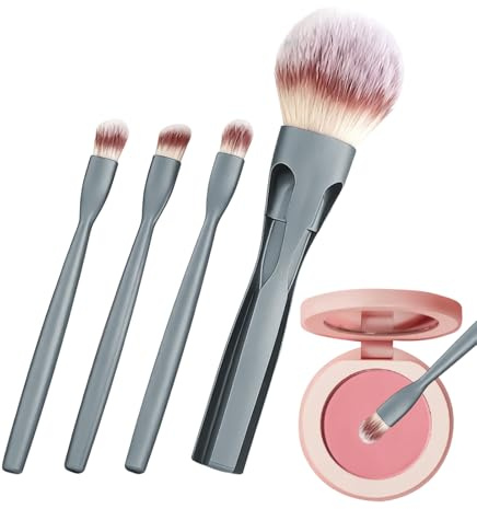 Makeupborstset – 4-i-1 syntetiska borst bärbar, ögonskuggsborste set smink – för puder rodna ögonskugga blandning kvinnor tonårstjejer resor utomhus
