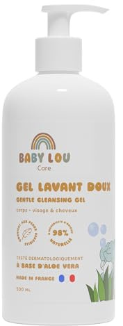 BABYLOU CARE | 500 ml mild tvättgel | Rengör ansiktet, kropp och hår | 98 % naturliga ingredienser | Lämplig för känslig hud och dermatologiskt testad | tillverkad i Frankrike