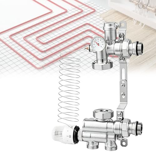 Set di regolazione per riscaldamento a pavimento con testa termostatica regolabile da 20 a 70 °C, set di regolazione per riscaldamento a pavimento, distributore di circuito di riscaldamento, stazione