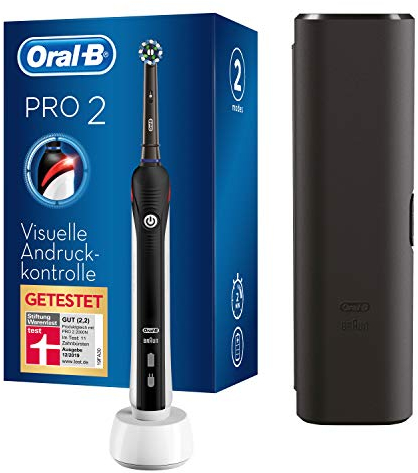 Oral-B PRO 2 2500 Elektrische Zahnbürste/Electric Toothbrush, mit 2 Putzmodi und visueller Andruckkontrolle für Zahnpflege, Reiseetui, Designed by Braun, schwarz