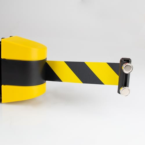 Magna-C® Absperrband mit starken Magneten | aufrollbar | Ideal für Absperrungen | Schwarz-Gelb | 7,7m