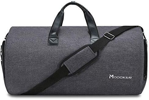 Modoker Convertible Garment Bag with Shoulder Strap, Carry on Garment Duffel Bag for Men Women - 2 in 1 Hanging Suitcase Suit Travel Bags, Black