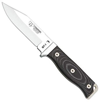 Cudeman Cuchillo 295-M MT-1 hoja de acero Böhler N-695 de 11 cm y empuñadura de micarta negra de 11,5 cm para caza, pesca, supervivencia y bushcraft + Portabotellas regalo