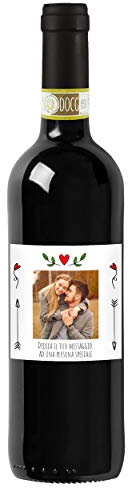 Chianti DOCG, bottiglia personalizzata con etichetta esclusiva e originale. Idea regalo per San Valentino, bomboniere, anniversario di fidanzamento e matrimonio (0,75L, Foto e testo)