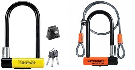 Kryptonite New York Lock Standard, Verrou de vélo, Noir/Jaune, 10 x 20 cm & Evolution Mini-7 Serrure avec câble et support flexibles - Orange, 7 pouces