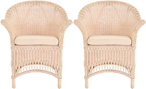 Krines Home 2er Set Extra breiter Rattansessel Landhaus Flechtsessel Natur Rattan Sessel Korbsessel Wintergarten (Vintage Weiss)