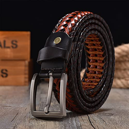 YHMX Herren geflochtene Ledergürtel, Rindsleder-Gewebe-Ledergürtel für lässige Jeanshosen mit Fester Zinkenschnalle, Vatertagsgeschenk,Double Colors,125cm