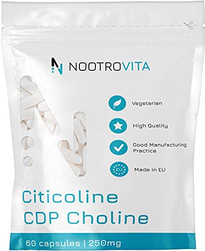 Citicolin CDP Cholin 60 Kapseln - Für Gedächtnis, Konzentration und Kognitive Funktion | Gluten, Allergen Frei | Hergestellt in ISO-Zertifizierten Betrieben | Nootrovita