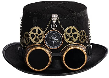 COSDREAMER Steampunk Top Hüte Goggle Gear Hut für Damen und Herren Gr. large, Schwarz