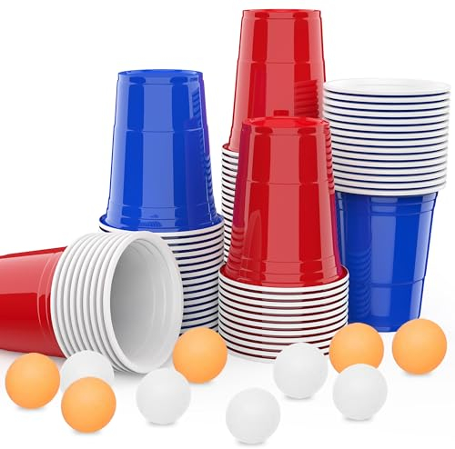 MOZOOSON 100Pack Gobelets, Parfaits pour Anniversaire, Pique Nique, Evénement Intérieur Extérieur, pour Festivals Jeux de BBQ pour Adultes (473ML Capacité)