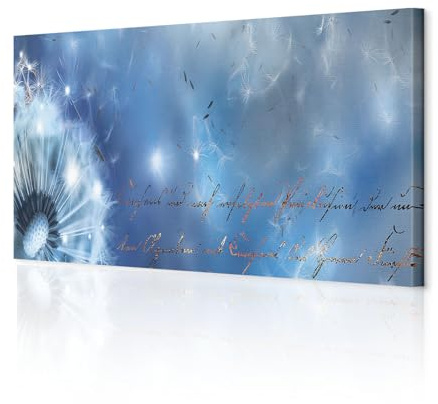 decomonkey Bilder blaue Pusteblume 150x50 cm 1 Teilig Leinwandbilder Bild auf Leinwand Vlies Wandbild Kunstdruck Wanddeko Wand Wohnzimmer Wanddekoration Deko Blumen Natur ene Aufschrift